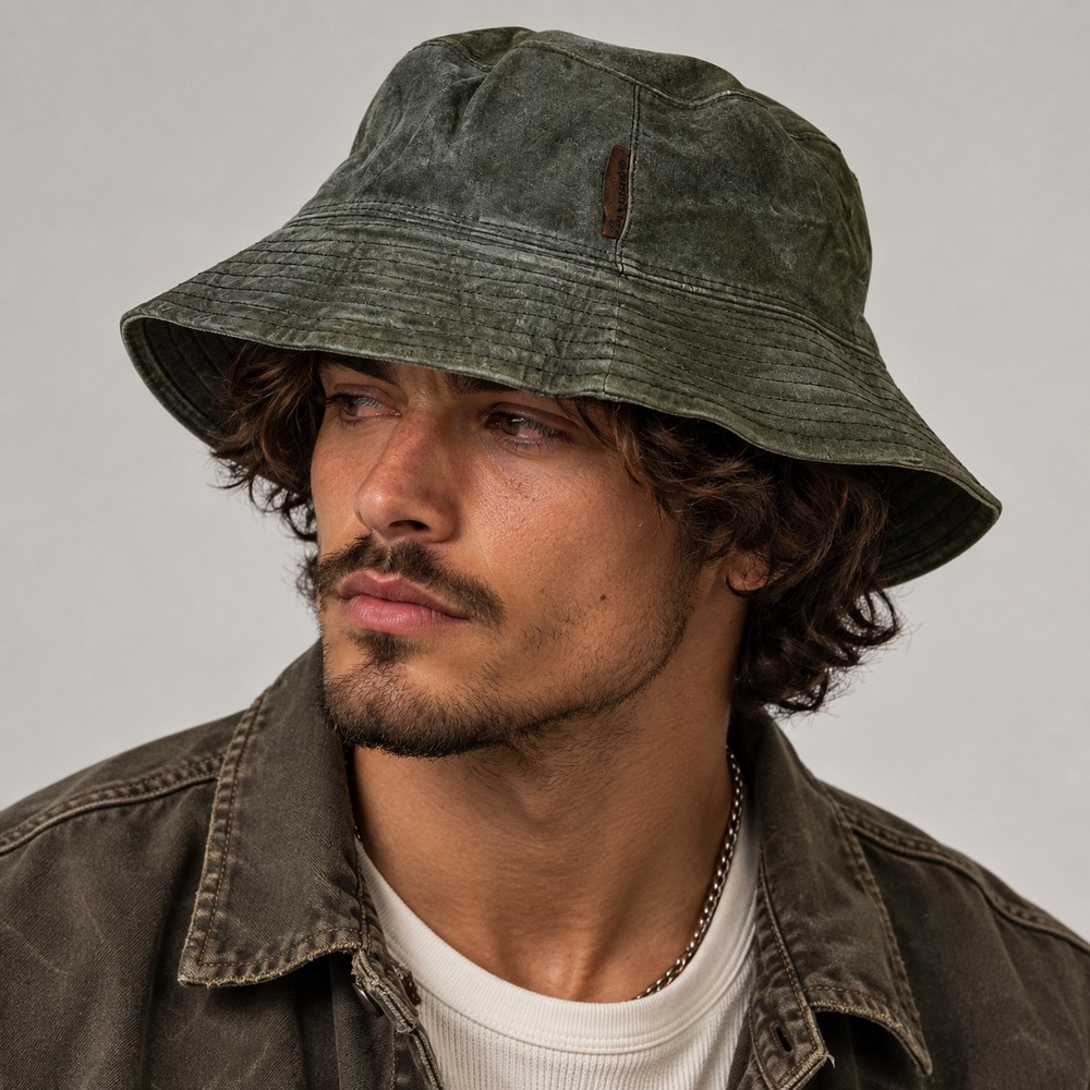 Vintage 90s Timberland Mens Distressed Suede Leather Bucket Hat Olive Green L/XL